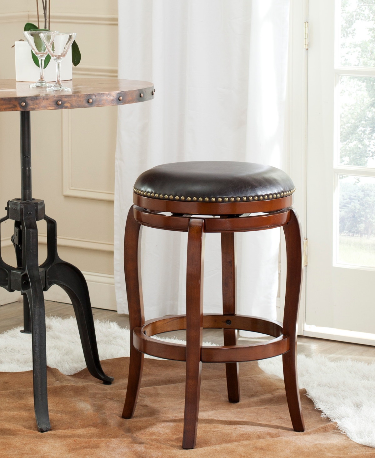 Safavieh Kaleda Stool In Black,walnut