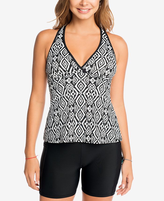 Swim Solutions Sport Printed Racerback Tankini Top, Created for Macy's
