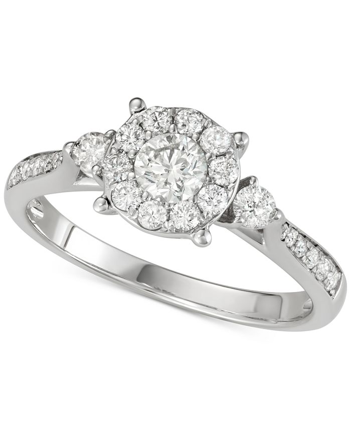 Macy's Diamond Halo Cluster Engagement Ring (3/4 ct. t.w.) in 14k White ...