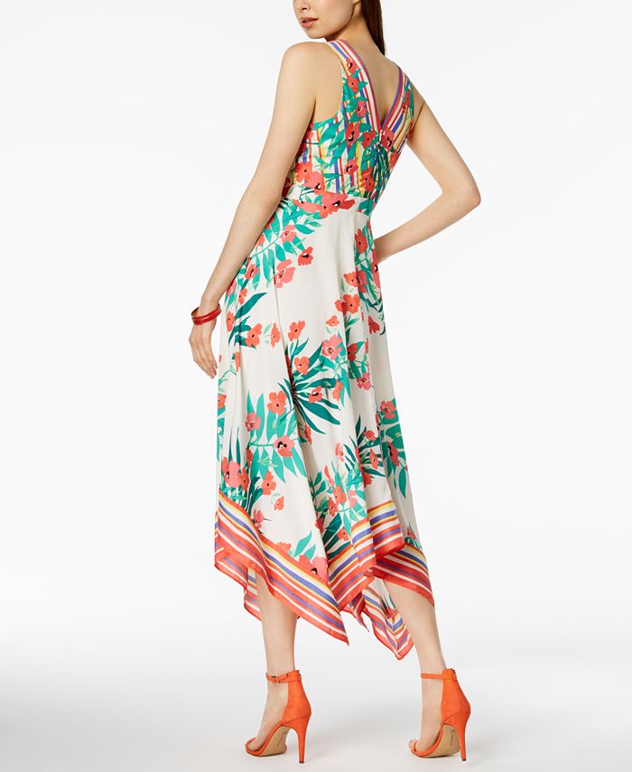 Vince Camuto Floral Printed Handkerchief Hem Midi Dress Macys 