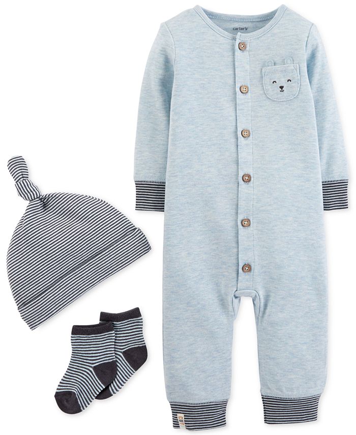 Carter's Baby Boys 3-Pc. Striped Hat, Coverall & Socks Set - Macy's