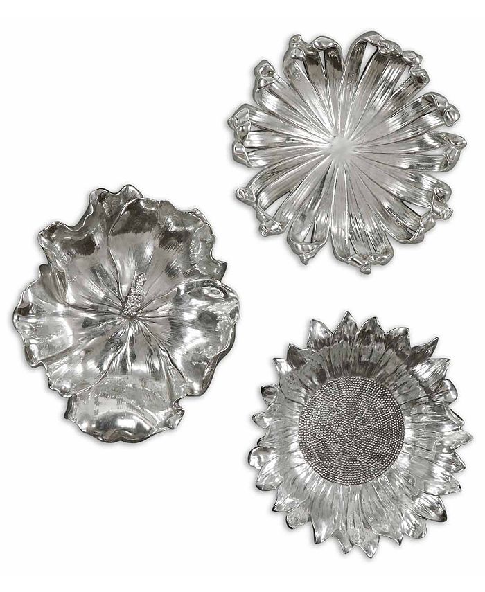 Uttermost - 3-Pc. Silver-Plated Flowers Wall Art Set