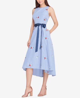 tahari embroidered fit and flare dress