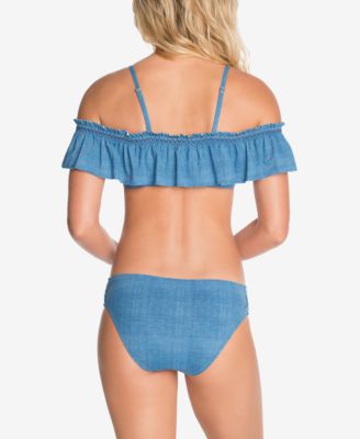 Vera Bradley Chambray & Chardonnay Off-The-Shoulder Flounce Bikini Top & Embroidered Bottoms
