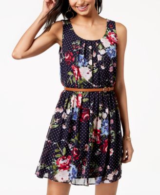 BCX - Juniors' Belted Printed Dress