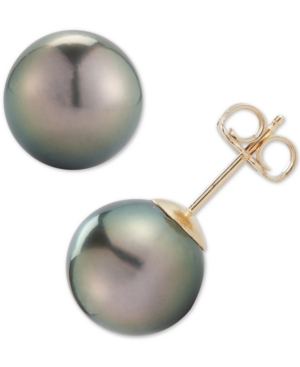 image of Black Cultured Tahitian Pearl (9mm) Stud Earrings in 14k Gold