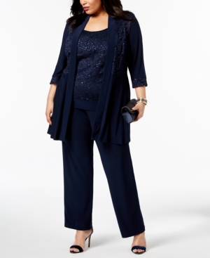 R & M Richards Plus Size Embellished Lace Jacket Top & Pants