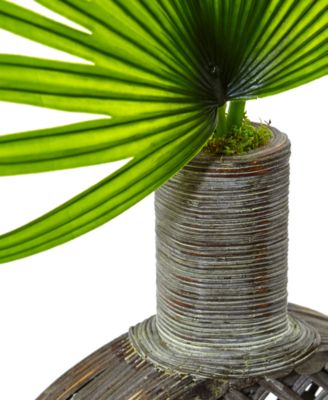 Artificial Fan Palm Arrangement in Open Weave Vase