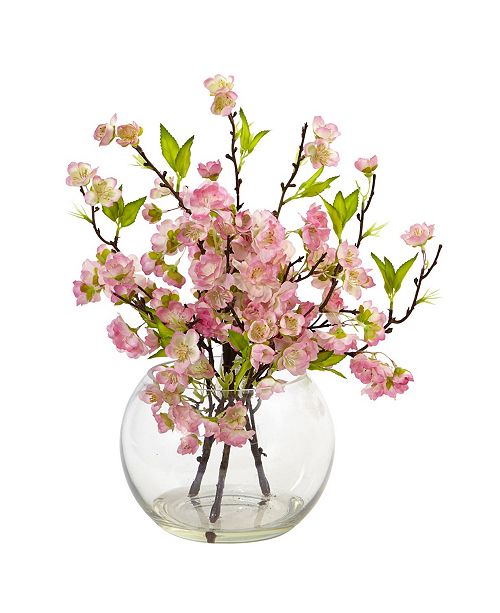Nearly Natural Cherry Blossom In Large Glass Vase Reviews Home