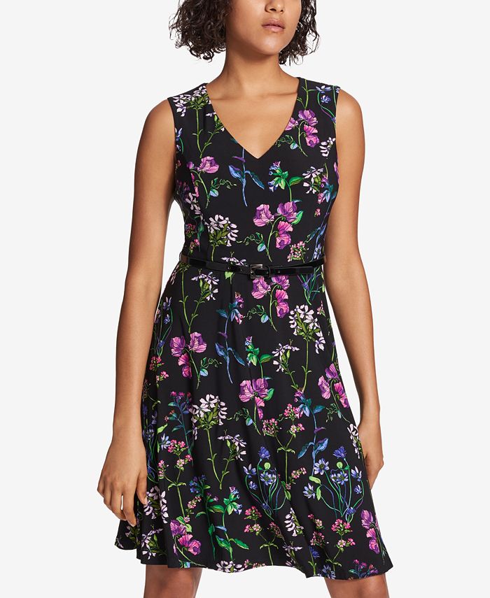 Tommy Hilfiger Belted Floral A-Line Dress - Macy's