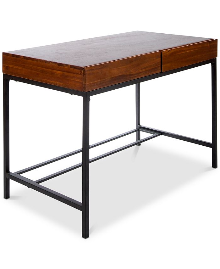 Noble House - Morgan Industrial Acacia Wood Storage Desk with Rustic Metal Iron Accents, Quick Ship