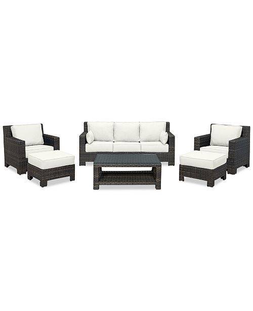 Viewport Outdoor Wicker 6 Pc Seating Set 1 Sofa 2 Club Chairs 2 Ottomans 1 Coffee Table With Custom Sunbrella Colors Created For Macy S