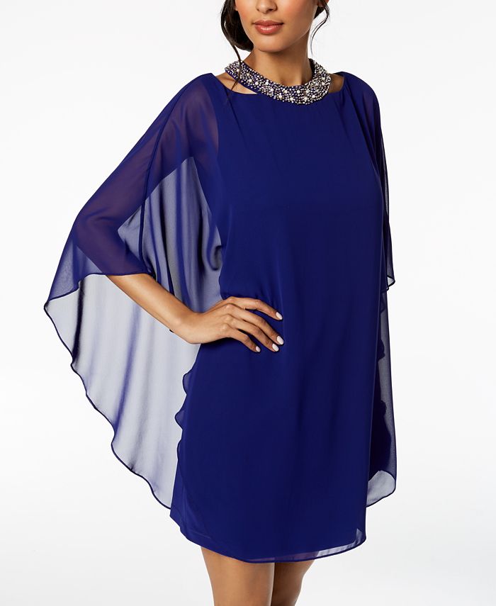 XSCAPE Embellished Chiffon-Overlay Dress, Regular & Petite & Reviews ...