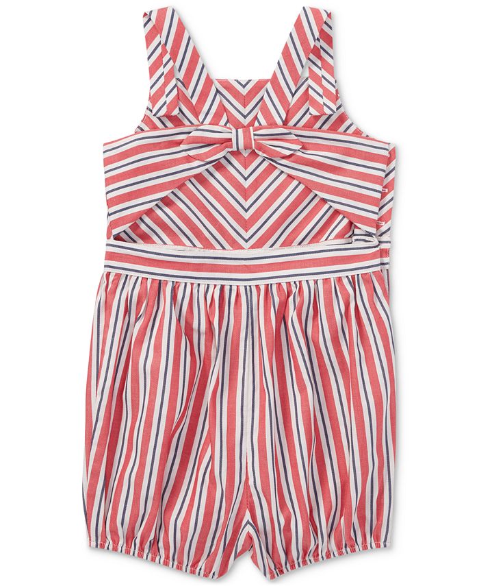 Baby Vertical Red Striped Polo Romper