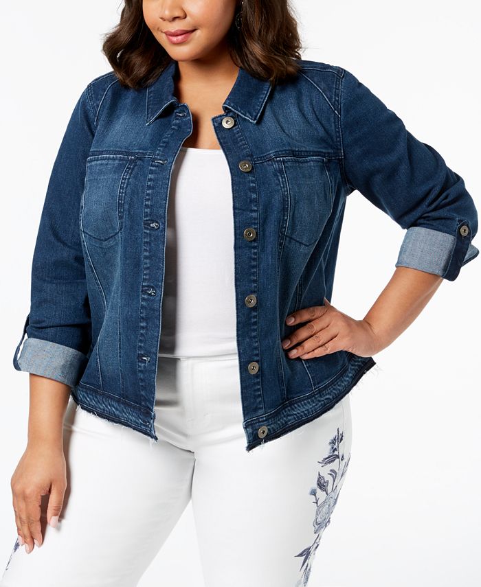 Style Co Plus Size Tab Sleeve Raw Hem Denim Jacket Created for