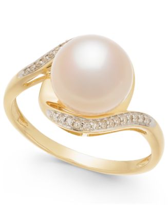 Macy's Cultured Freshwater Pearl (9mm) & Diamond Accent Ring in 14k ...