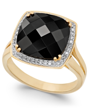 image of Faceted Onyx (4-1/2 ct. t.w.) and Diamond (1/5 ct. t.w.) Ring in 14k Gold