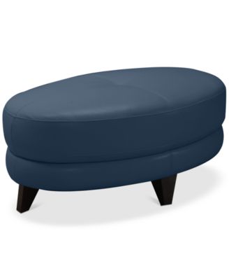 Myia Tufted Leather Oval Ottoman