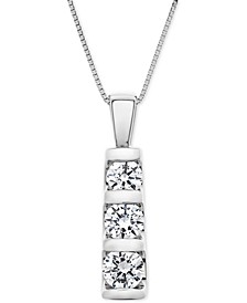 Diamond Graduated Three-Stone Pendant Necklace (1 ct. t.w.) in 14k White Gold, 18" + 2" extender