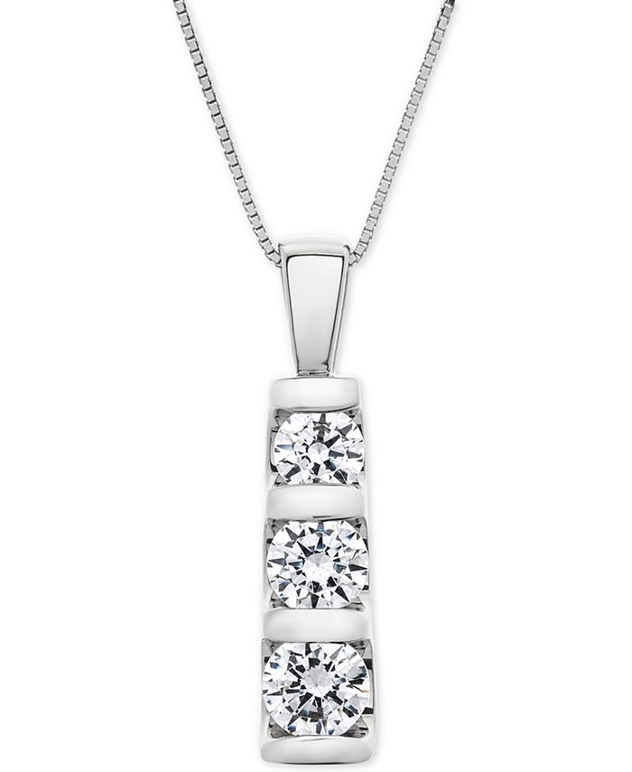 Macy's Diamond Graduated Three-Stone Pendant Necklace (1 ct. t.w.