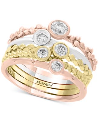 EFFY Collection - 5 Pc. Set Diamond Tricolor Stacking Rings (5/8 ct. t.w.) in 14k Gold, White Gold & Rose Gold