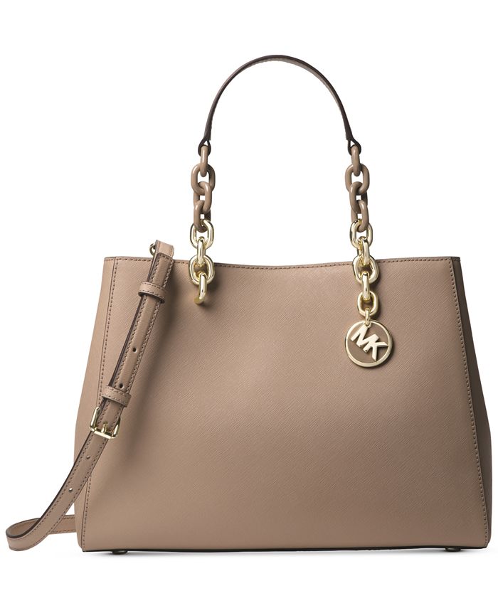 Michael Kors Cynthia Black Saffiano Leather Charm Handbag Shoulder  Crossbody Bag