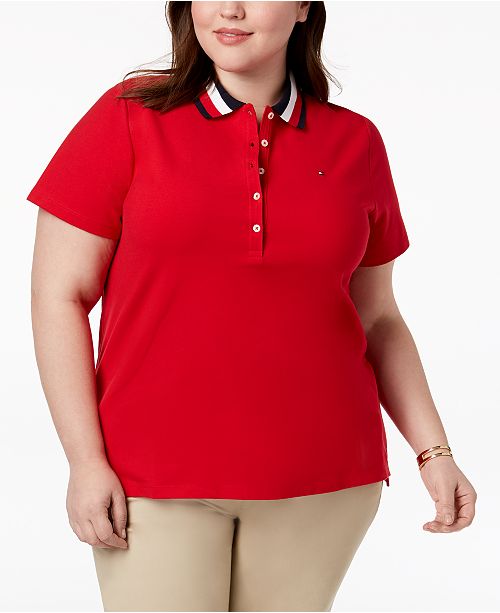 Tommy Hilfiger Plus Size Striped Collar Polo Shirt Created For Macy S Reviews Tops Plus Sizes Macy S