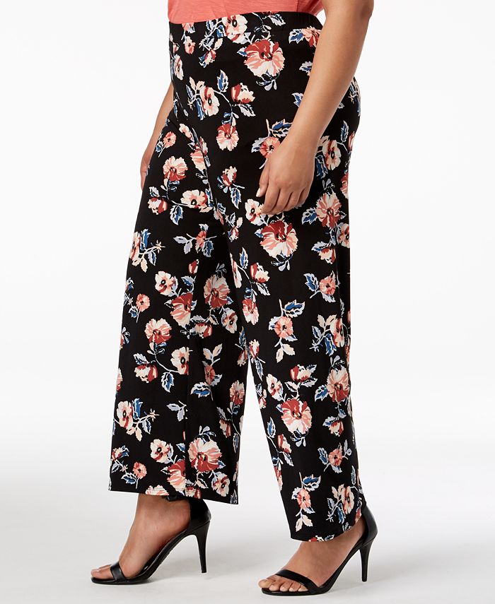 Monteau Trendy Plus Size Floral-Print Soft Pants - Macy's