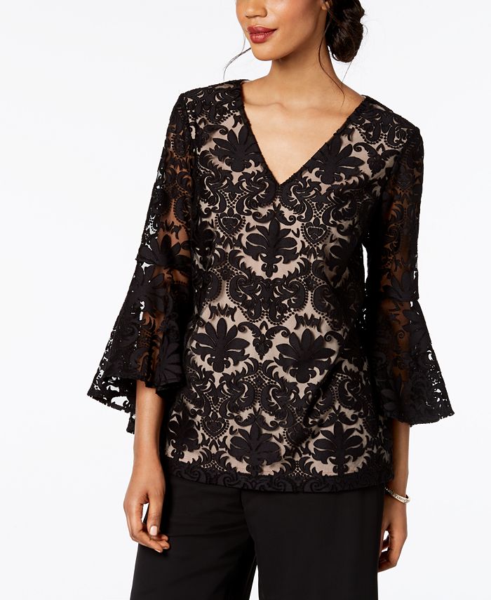 MSK Bell Sleeve Damask Lace Blouse Macy s