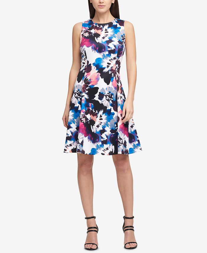 DKNY Flower Pond Scuba Fit & Flare Dress, Created for Macy's - Macy's
