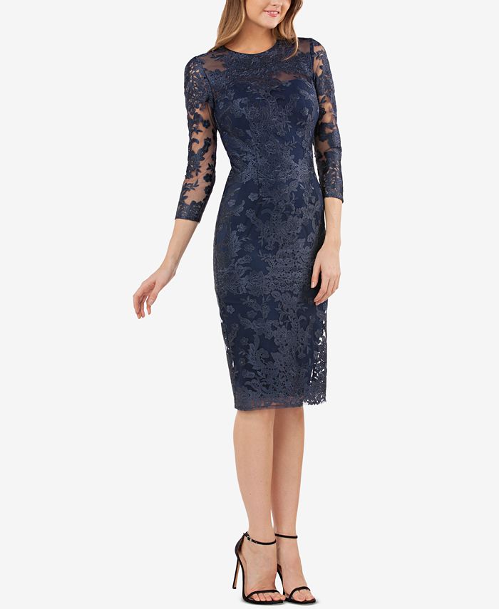 JS Collections Embroidered Lace Sheath Dress - Macy's