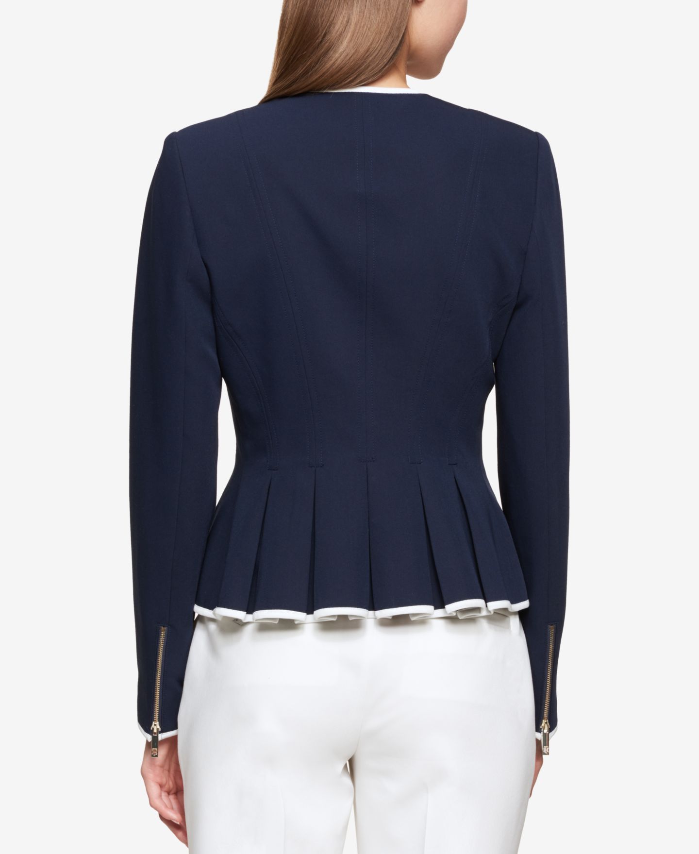 Женская куртка Tommy Hilfiger Zip-Front Peplum, цвет: Тёмно-синий / Слоновая кость — фото 4