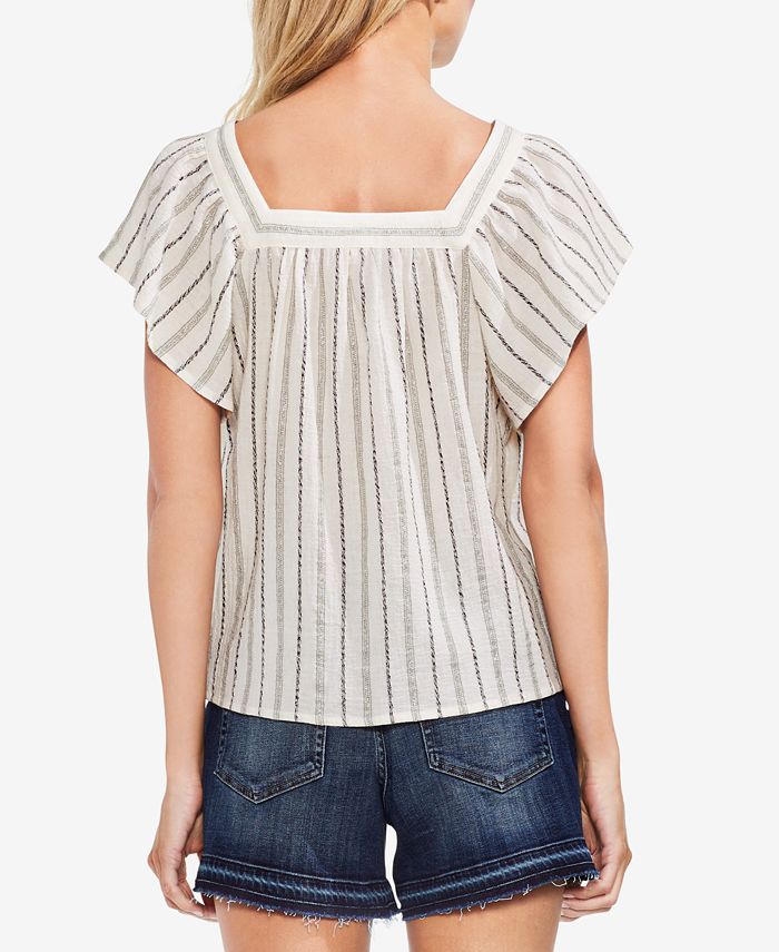 metallic peasant sleeve wrap top