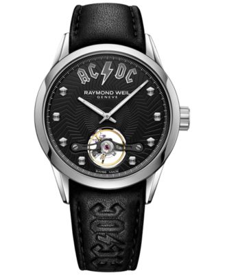 Raymond Weil - Men's Swiss Automatic Freelancer AC/DC Black Leather Strap Watch 42mm