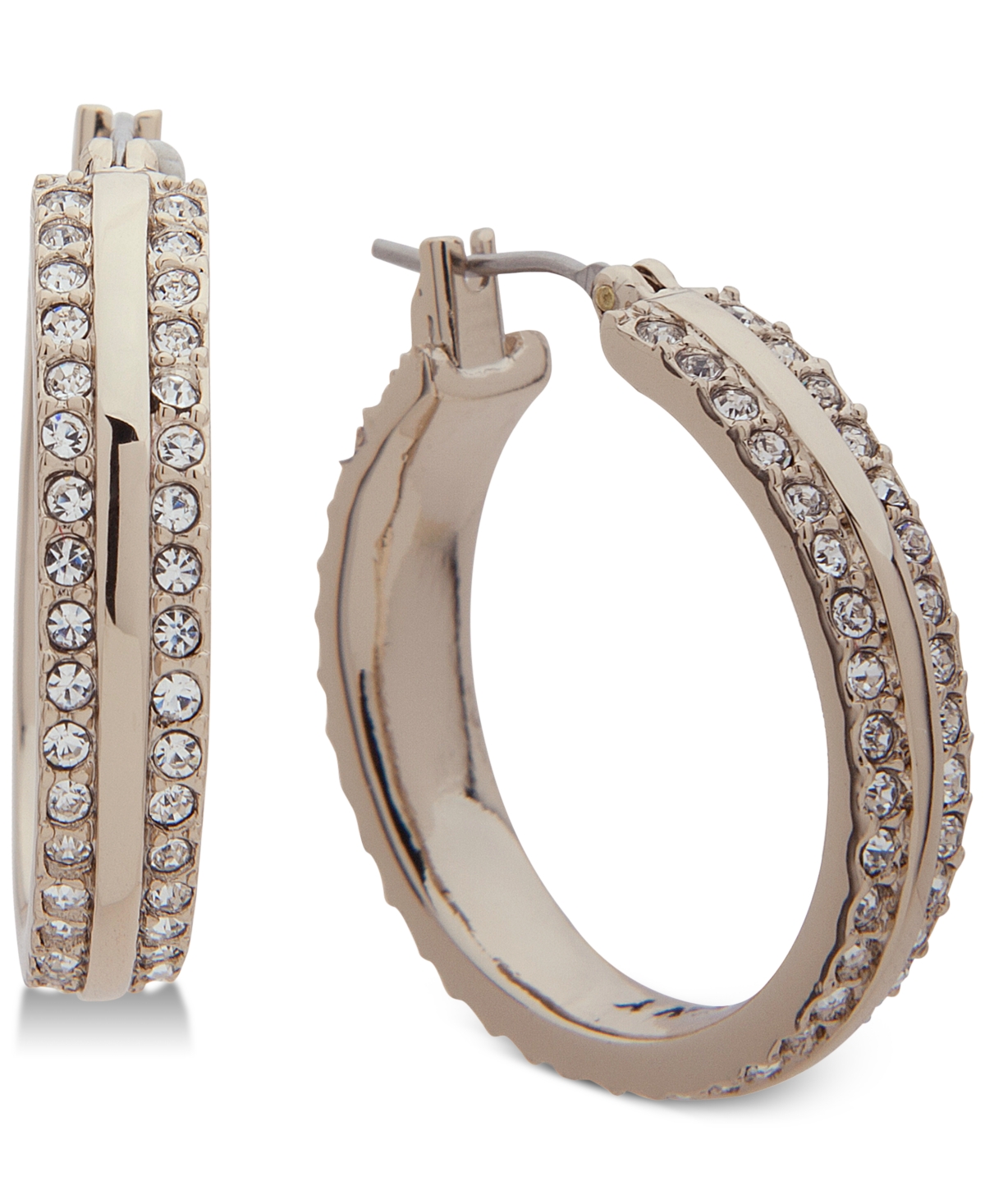"Small Gold-Tone Pave Small Hoop Earrings 1" - Gold