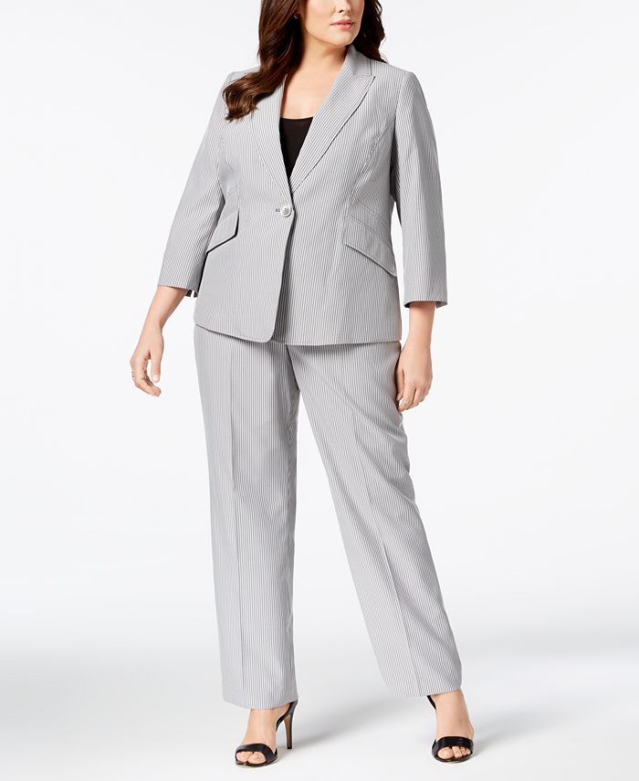 Le Suit Plus Size Pinstriped Pantsuit - Macy's