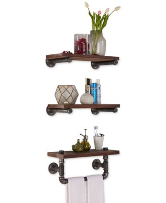 20" Conrad Industrial Pine Wood Floating Wall Shelf in Gray and Walnut Finish