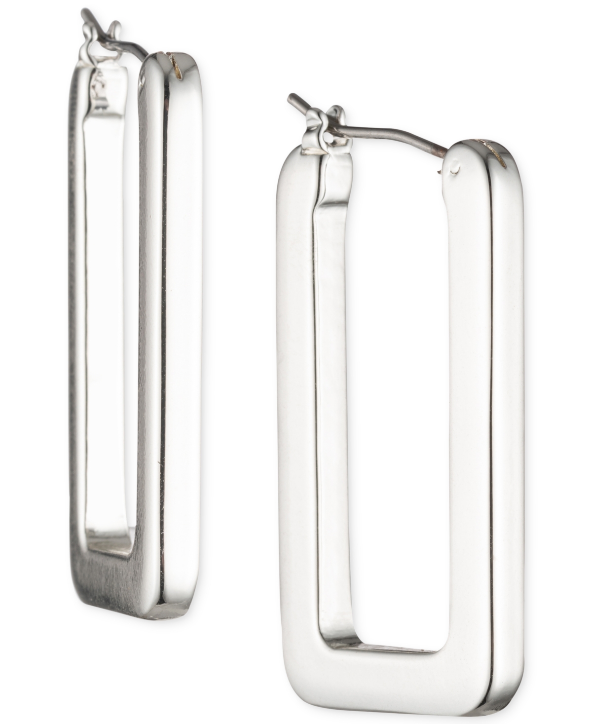 Geometric Link Hoop Earrings - Silver