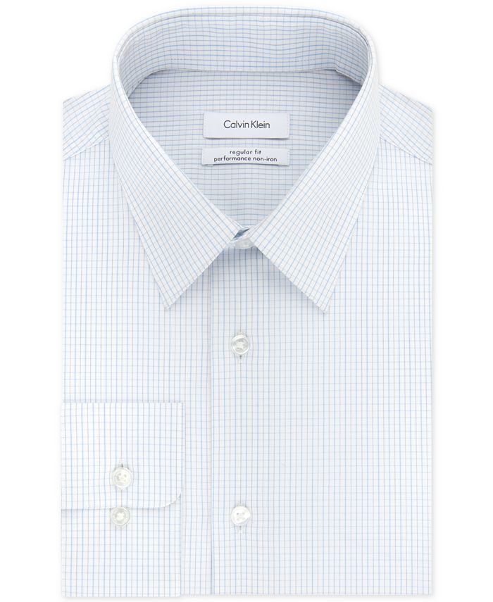 Calvin Klein Men's Steel Classic/Regular-Fit Non-Iron Performance Stretch Check Dress Shirt Purple Size 17X34-35