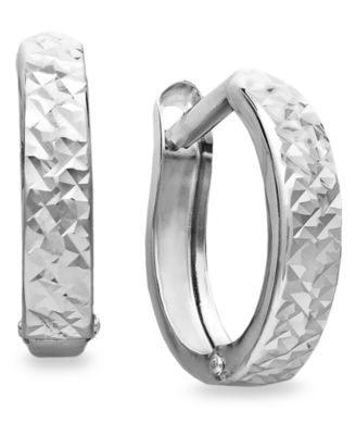 white gold diamond cut hoop earrings