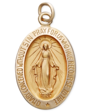 image of 14k Gold Pendant, Oval Miraculous Medal Pendant