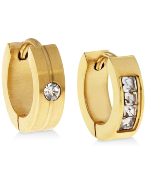 image of Sutton by Rhona Sutton Men-s Gold-Tone Stainless Steel & Cubic Zirconia Mismatch Small Hoop Earrings s
