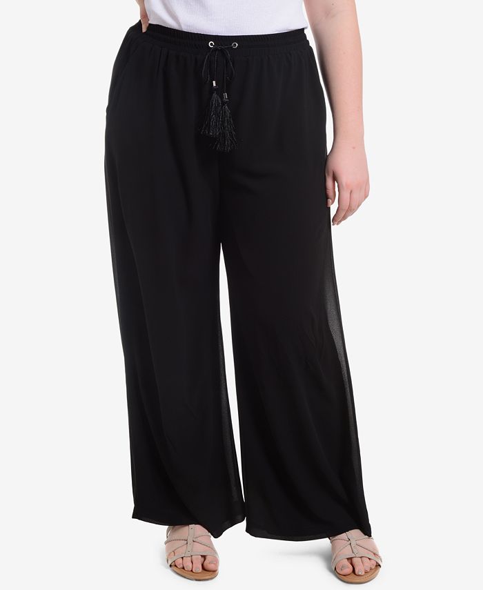 NY Collection Plus Size Tassel-Tie Palazzo Pants - Macy's