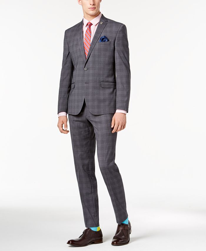 Nick Graham Men's Slim-Fit Stretch Medium Gray Plaid Suit & Reviews ...