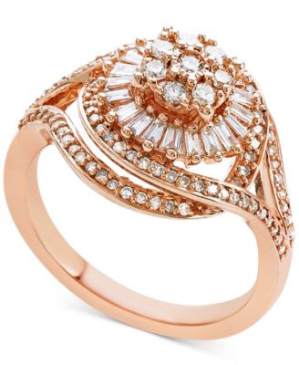 Diamond Starburst Cluster Ring (1/2 ct. t.w.) in Sterling Silver - Rose Gold/ Silver