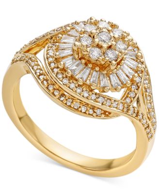 Diamond Starburst Cluster Ring (1/2 ct. t.w.) in Sterling Silver - Yellow Gold/Silver