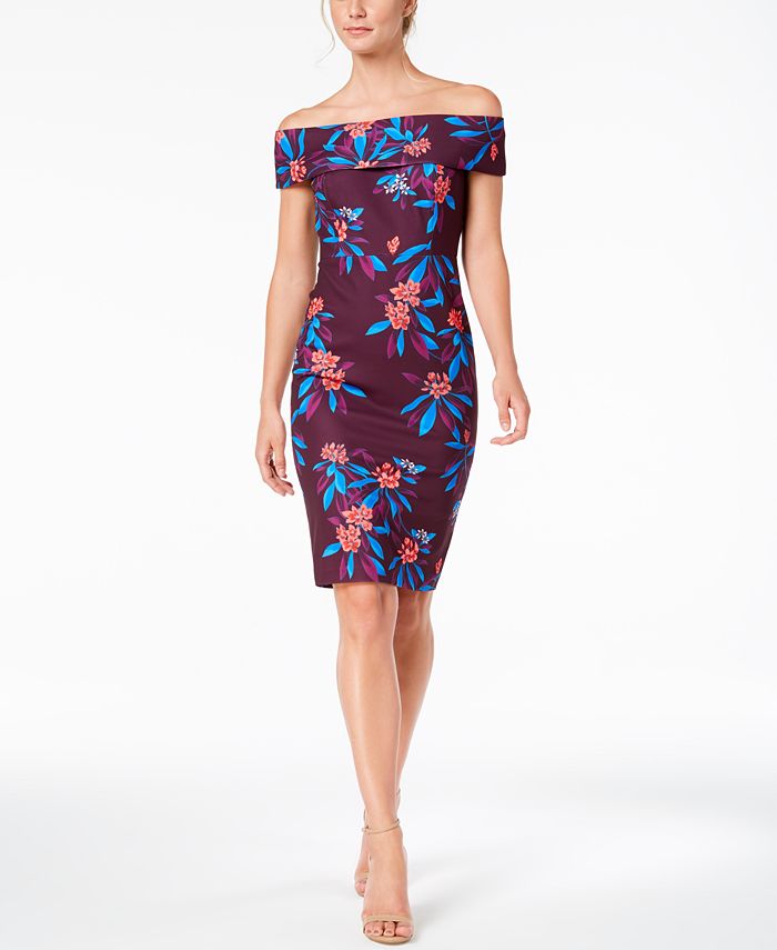 Calvin klein floral shop off the shoulder dress