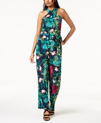 Tahari ASL Floral Printed Halter Jumpsuit Macy s