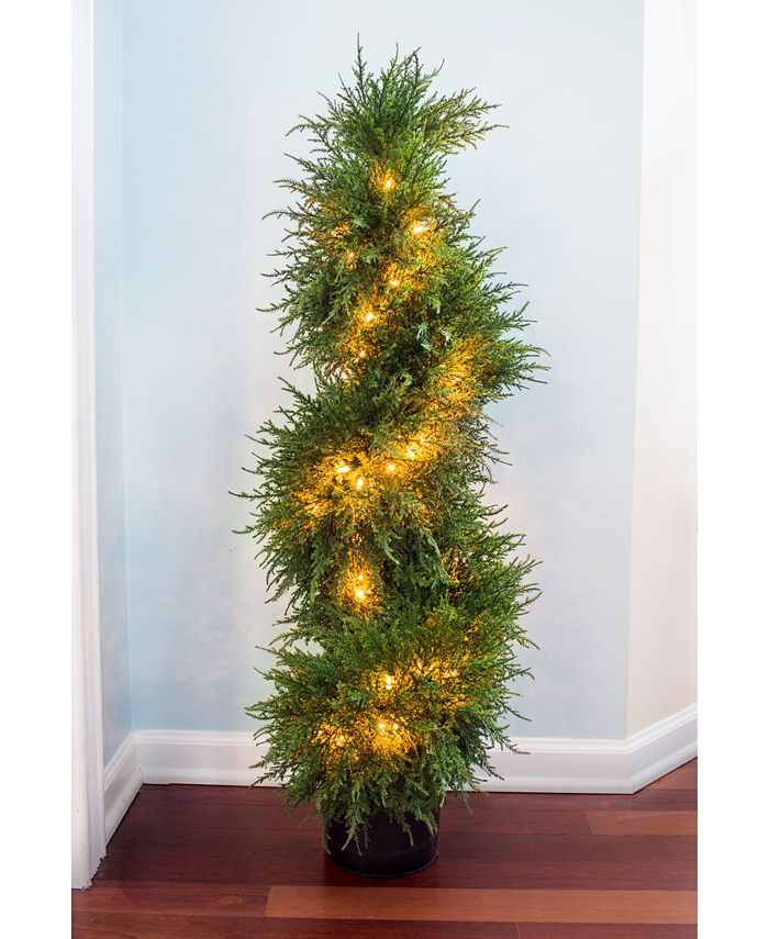 Nearly Natural 43" Cedar Spiral Topiary Lighted Artificial Tree Macy's