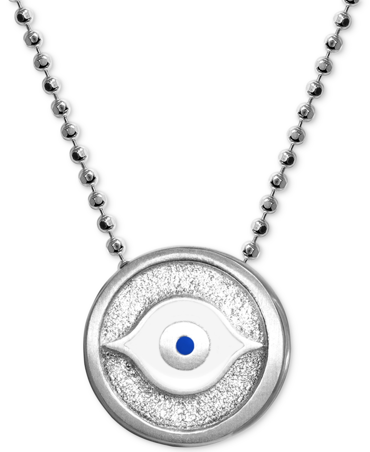 Textured & Enamel Evil Eye 16" Pendant Necklace in Sterling Silver - Sterling Silver